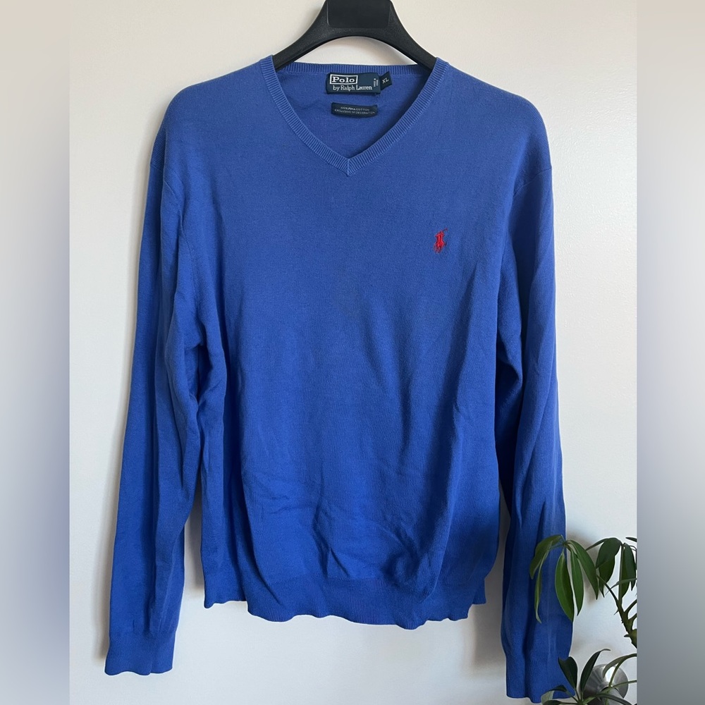 Polo Ralph Lauren blue Pima cotton v neck sweater size extra large